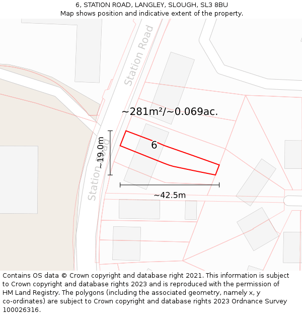 6, STATION ROAD, LANGLEY, SLOUGH, SL3 8BU: Plot and title map