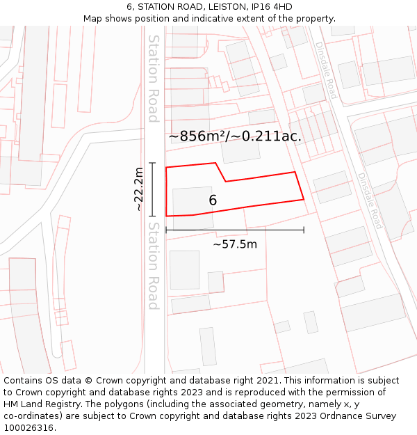 6, STATION ROAD, LEISTON, IP16 4HD: Plot and title map