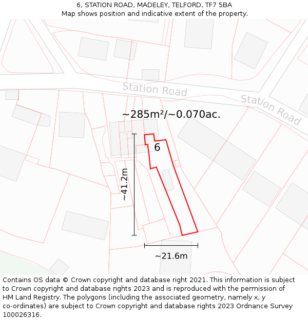 6, STATION ROAD, MADELEY, TELFORD, TF7 5BA: Plot and title map