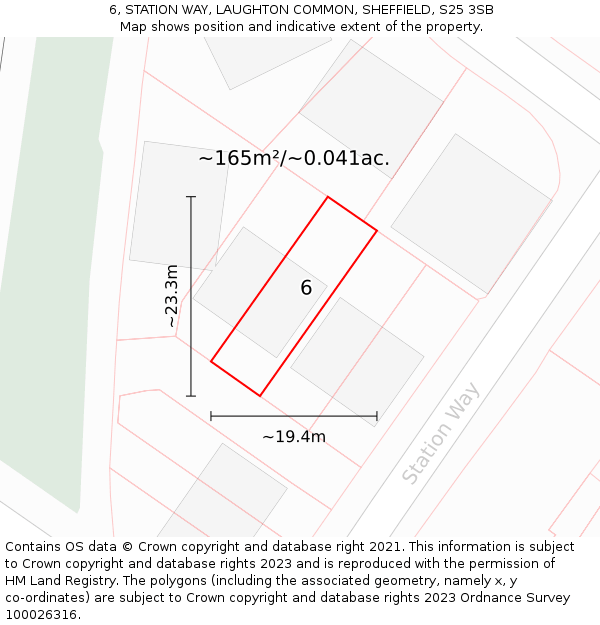6, STATION WAY, LAUGHTON COMMON, SHEFFIELD, S25 3SB: Plot and title map
