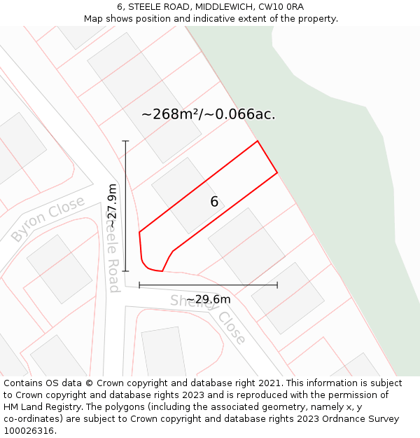 6, STEELE ROAD, MIDDLEWICH, CW10 0RA: Plot and title map