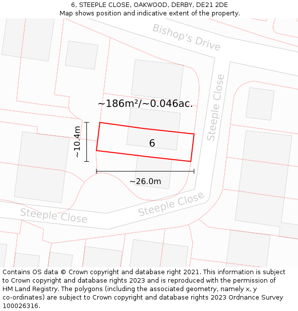 6, STEEPLE CLOSE, OAKWOOD, DERBY, DE21 2DE: Plot and title map