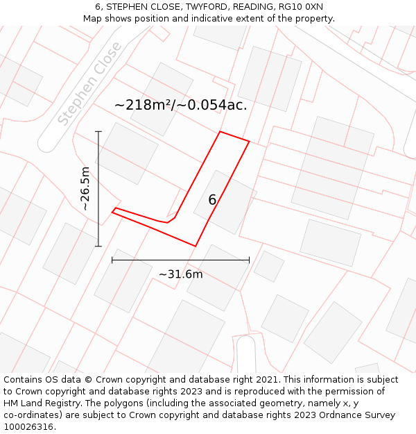 6, STEPHEN CLOSE, TWYFORD, READING, RG10 0XN: Plot and title map