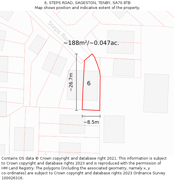 6, STEPS ROAD, SAGESTON, TENBY, SA70 8TB: Plot and title map