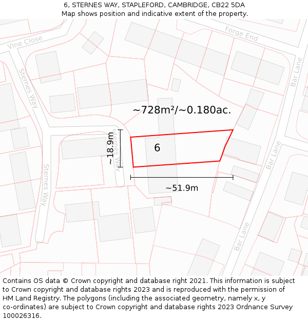 6, STERNES WAY, STAPLEFORD, CAMBRIDGE, CB22 5DA: Plot and title map