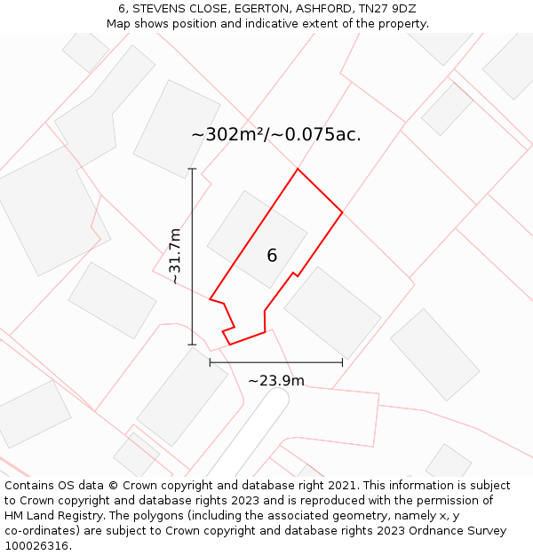 6, STEVENS CLOSE, EGERTON, ASHFORD, TN27 9DZ: Plot and title map