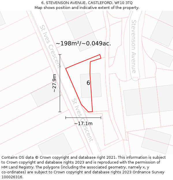 6, STEVENSON AVENUE, CASTLEFORD, WF10 3TQ: Plot and title map