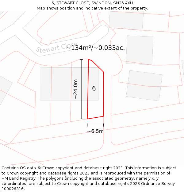 6, STEWART CLOSE, SWINDON, SN25 4XH: Plot and title map
