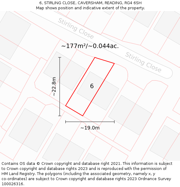 6, STIRLING CLOSE, CAVERSHAM, READING, RG4 6SH: Plot and title map