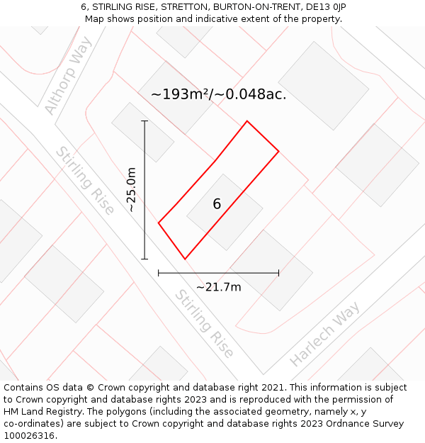 6, STIRLING RISE, STRETTON, BURTON-ON-TRENT, DE13 0JP: Plot and title map