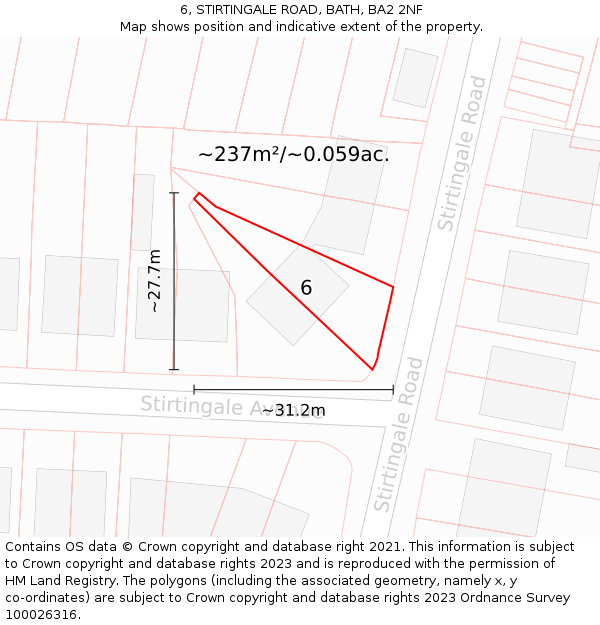 6, STIRTINGALE ROAD, BATH, BA2 2NF: Plot and title map