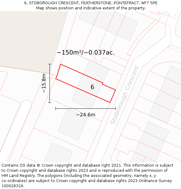 6, STOBOROUGH CRESCENT, FEATHERSTONE, PONTEFRACT, WF7 5PE: Plot and title map