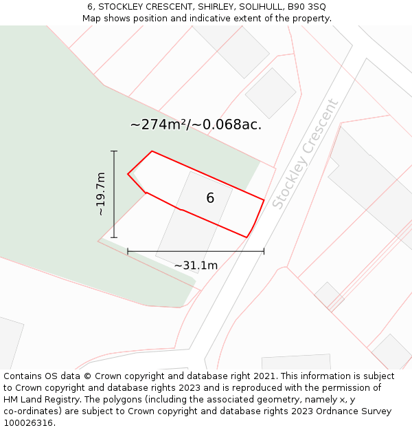 6, STOCKLEY CRESCENT, SHIRLEY, SOLIHULL, B90 3SQ: Plot and title map