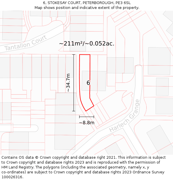 6, STOKESAY COURT, PETERBOROUGH, PE3 6SL: Plot and title map