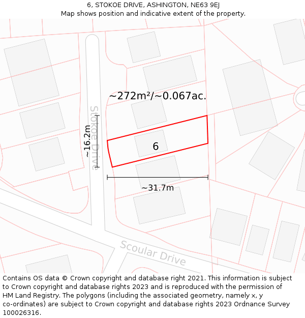 6, STOKOE DRIVE, ASHINGTON, NE63 9EJ: Plot and title map
