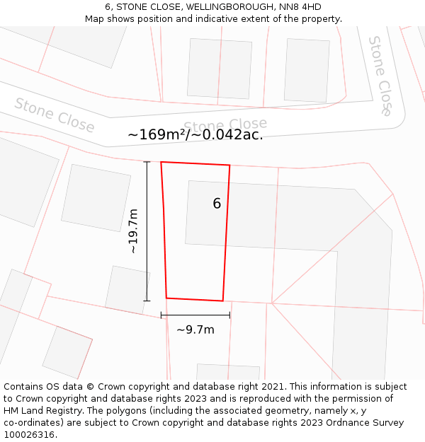 6, STONE CLOSE, WELLINGBOROUGH, NN8 4HD: Plot and title map