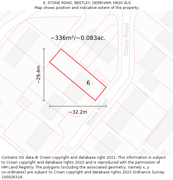 6, STONE ROAD, BEETLEY, DEREHAM, NR20 4LS: Plot and title map