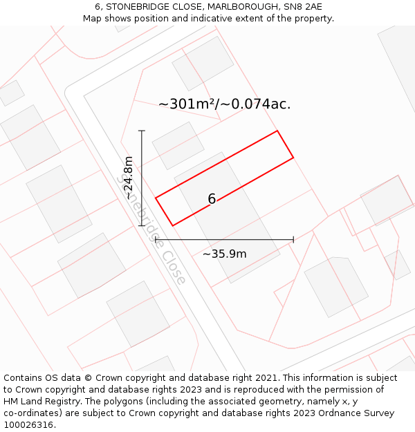 6, STONEBRIDGE CLOSE, MARLBOROUGH, SN8 2AE: Plot and title map