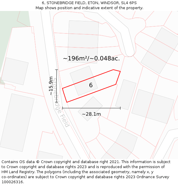 6, STONEBRIDGE FIELD, ETON, WINDSOR, SL4 6PS: Plot and title map