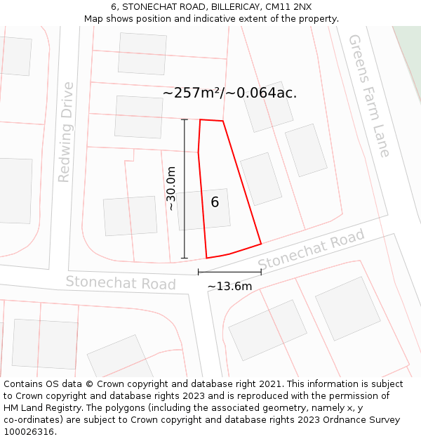 6, STONECHAT ROAD, BILLERICAY, CM11 2NX: Plot and title map