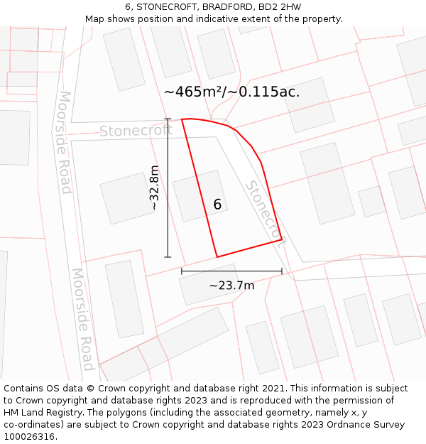 6, STONECROFT, BRADFORD, BD2 2HW: Plot and title map