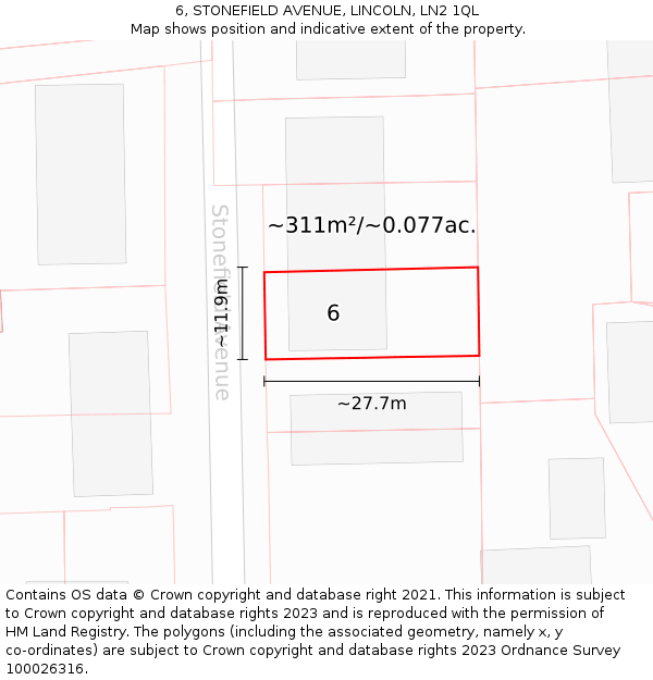 6, STONEFIELD AVENUE, LINCOLN, LN2 1QL: Plot and title map