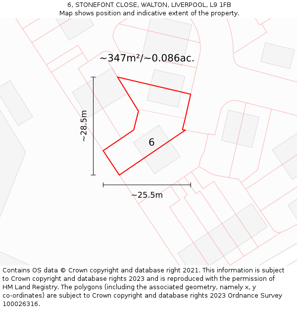 6, STONEFONT CLOSE, WALTON, LIVERPOOL, L9 1FB: Plot and title map