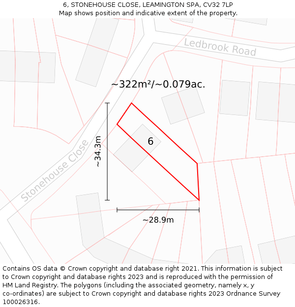 6, STONEHOUSE CLOSE, LEAMINGTON SPA, CV32 7LP: Plot and title map
