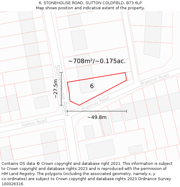 6, STONEHOUSE ROAD, SUTTON COLDFIELD, B73 6LP: Plot and title map