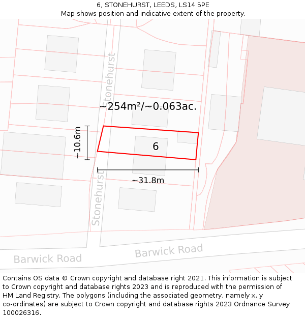 6, STONEHURST, LEEDS, LS14 5PE: Plot and title map