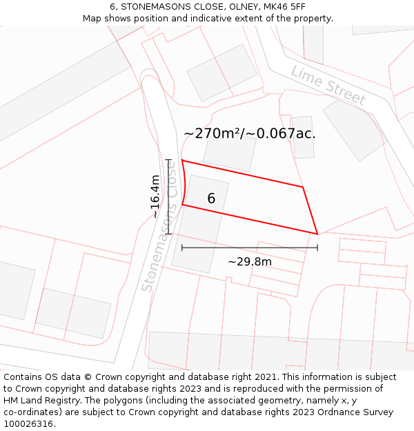 6, STONEMASONS CLOSE, OLNEY, MK46 5FF: Plot and title map