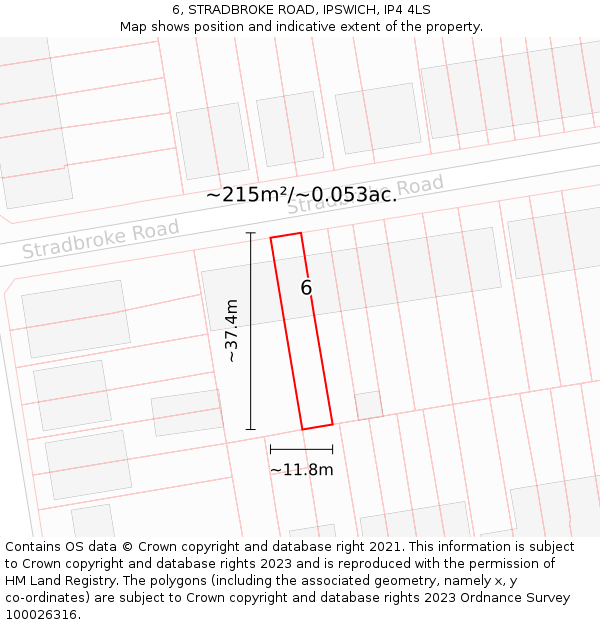 6, STRADBROKE ROAD, IPSWICH, IP4 4LS: Plot and title map
