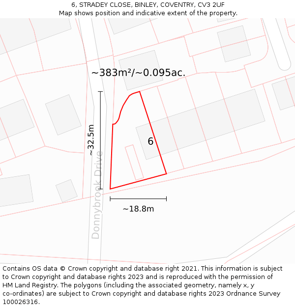 6, STRADEY CLOSE, BINLEY, COVENTRY, CV3 2UF: Plot and title map