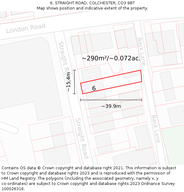 6, STRAIGHT ROAD, COLCHESTER, CO3 9BT: Plot and title map