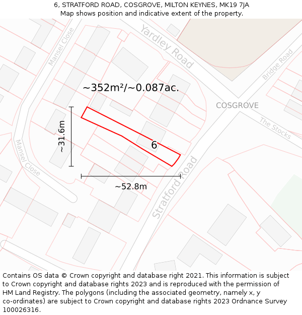 6, STRATFORD ROAD, COSGROVE, MILTON KEYNES, MK19 7JA: Plot and title map