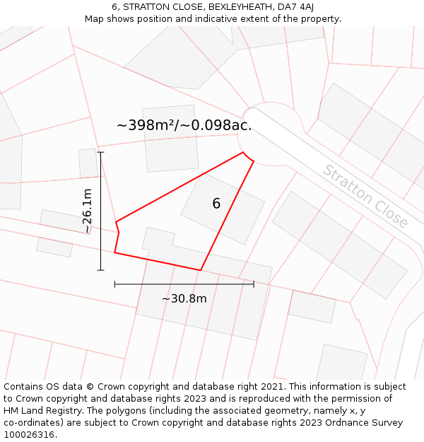 6, STRATTON CLOSE, BEXLEYHEATH, DA7 4AJ: Plot and title map