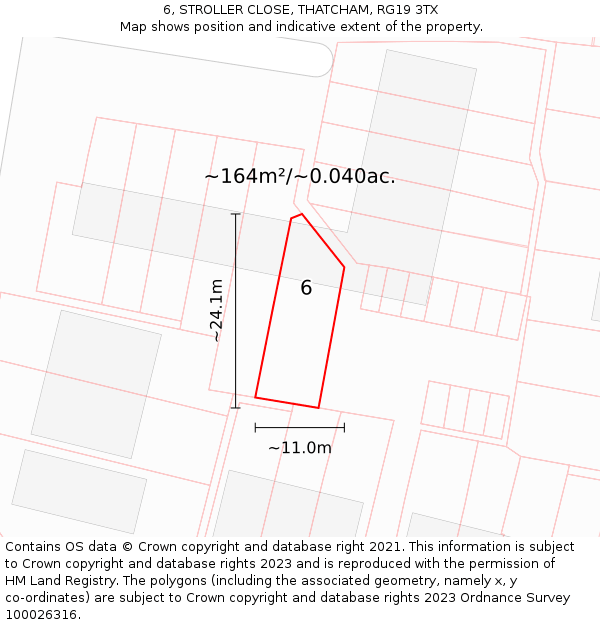 6, STROLLER CLOSE, THATCHAM, RG19 3TX: Plot and title map