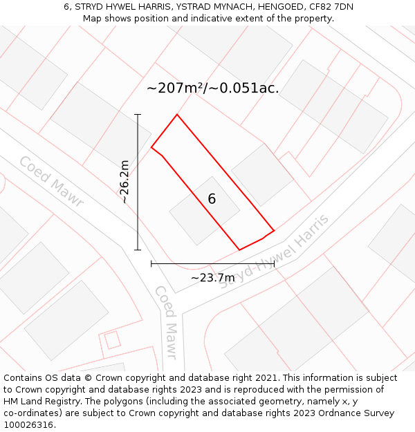 6, STRYD HYWEL HARRIS, YSTRAD MYNACH, HENGOED, CF82 7DN: Plot and title map