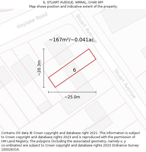6, STUART AVENUE, WIRRAL, CH46 9PF: Plot and title map