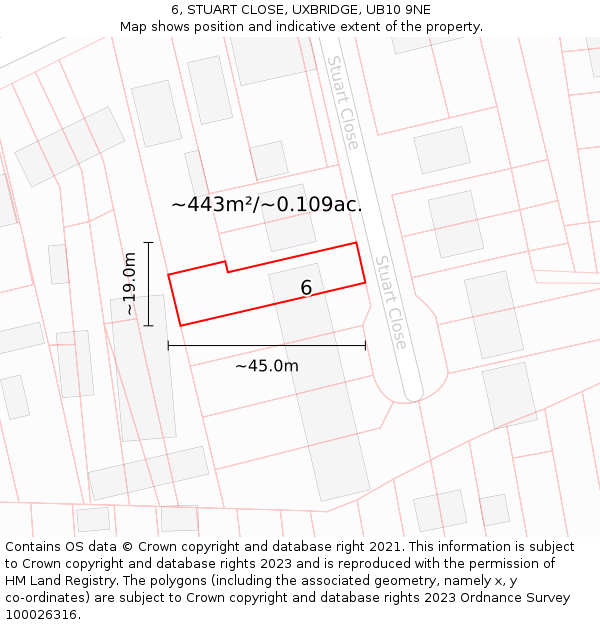 6, STUART CLOSE, UXBRIDGE, UB10 9NE: Plot and title map