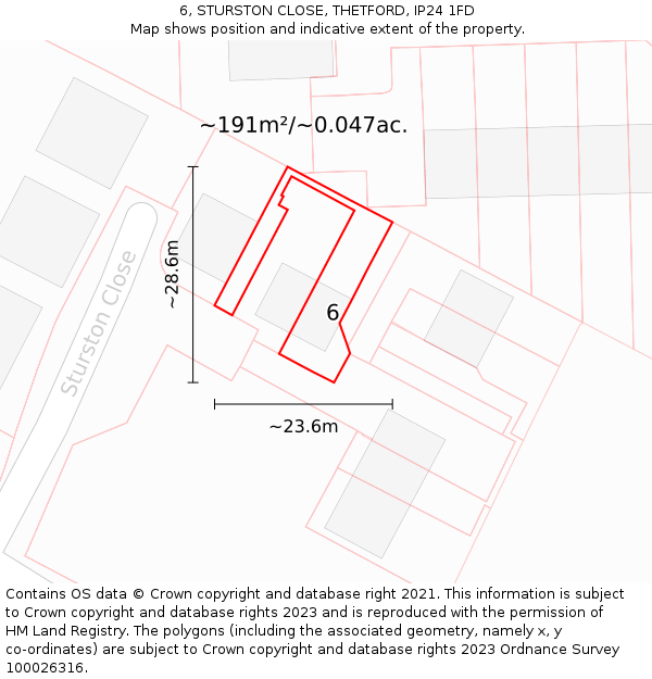 6, STURSTON CLOSE, THETFORD, IP24 1FD: Plot and title map