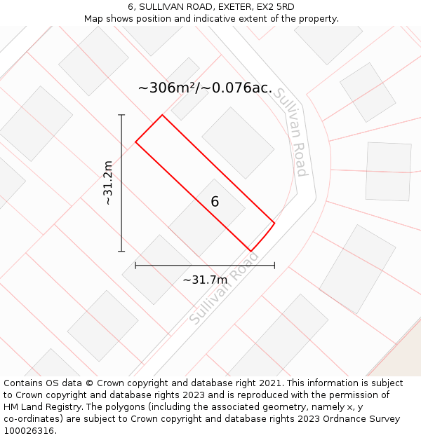 6, SULLIVAN ROAD, EXETER, EX2 5RD: Plot and title map