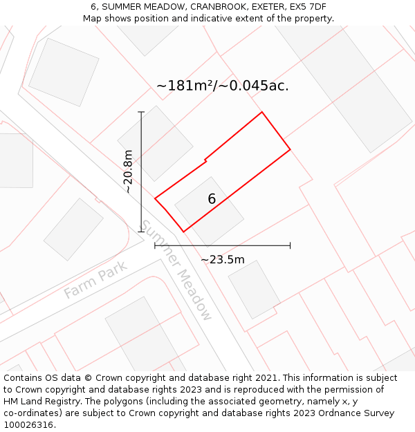 6, SUMMER MEADOW, CRANBROOK, EXETER, EX5 7DF: Plot and title map