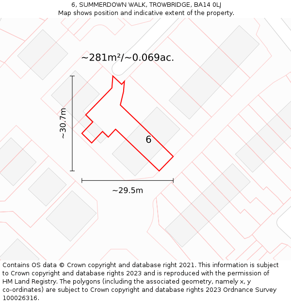 6, SUMMERDOWN WALK, TROWBRIDGE, BA14 0LJ: Plot and title map