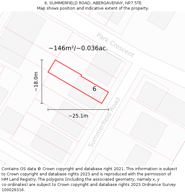 6, SUMMERFIELD ROAD, ABERGAVENNY, NP7 5TE: Plot and title map