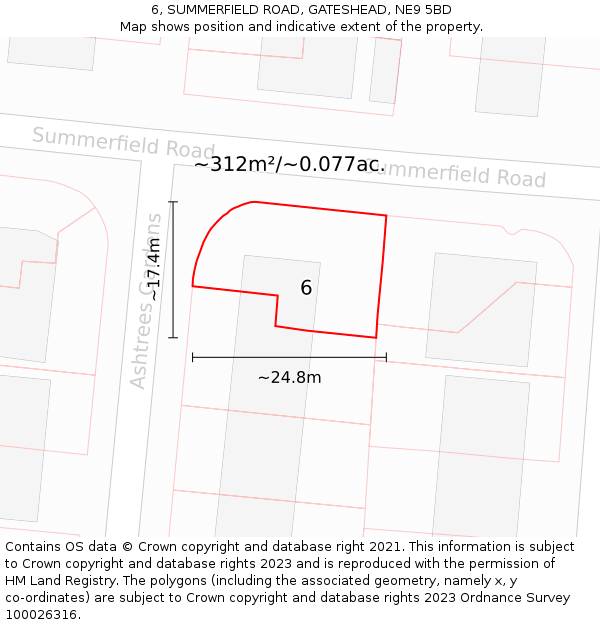 6, SUMMERFIELD ROAD, GATESHEAD, NE9 5BD: Plot and title map