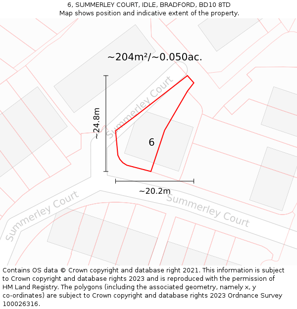 6, SUMMERLEY COURT, IDLE, BRADFORD, BD10 8TD: Plot and title map