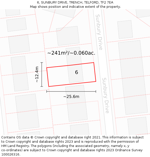 6, SUNBURY DRIVE, TRENCH, TELFORD, TF2 7EA: Plot and title map