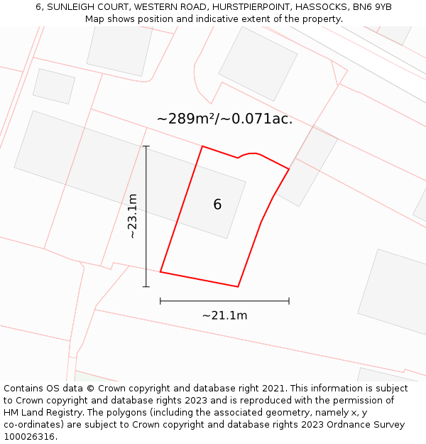 6, SUNLEIGH COURT, WESTERN ROAD, HURSTPIERPOINT, HASSOCKS, BN6 9YB: Plot and title map