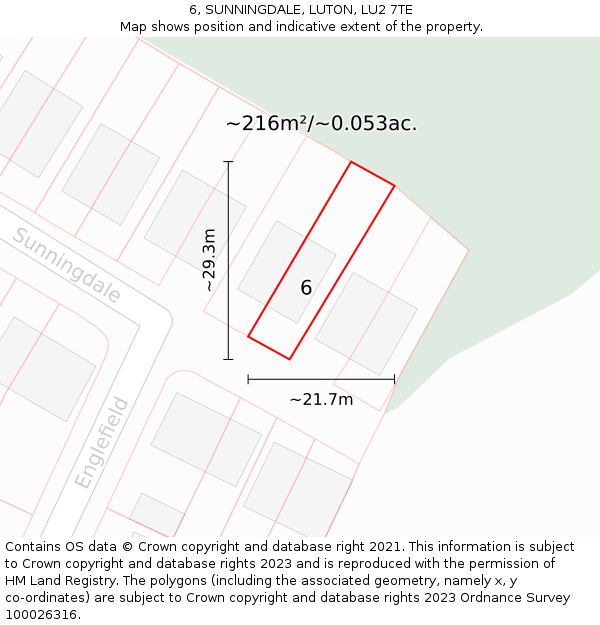 6, SUNNINGDALE, LUTON, LU2 7TE: Plot and title map